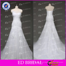 Serviço de OEM A linha Strapless Lace Appliqued Beaded Sequined Wedding Gowns